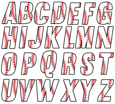 Bold Uppercase Lettering Baseball Theme Alphabet Set Clipart