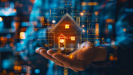 Diagram of a mini house on a person's hand