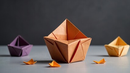 Postcard for World Origami Day, November 11. Concept "The Magic World of Origami". Whether it is an animal figurine or a portrait of a person, there is an origami element here.