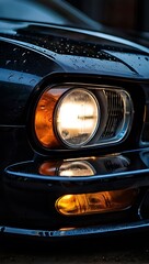 A car parked on a wet street.