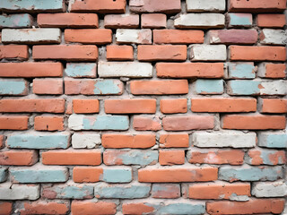 Obraz premium Weathered Brick: Faded Paint and Exposed Texture. generative AI