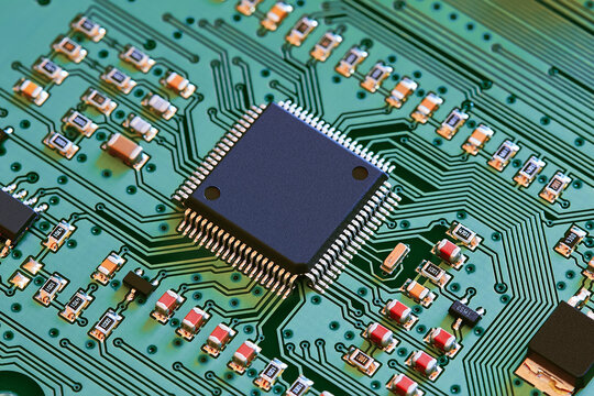 Electronic circuit board close up.	