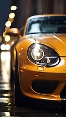 Fototapeta premium A car parked on a wet street.