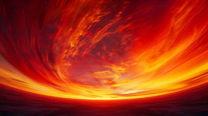 Photo sur Plexiglas Rouge Fiery Skies: Panoramic View of a Sunset Spectacle. Witness the drama and beauty of the setting sun through this panoramic image, where the sky becomes a canvas for the fiery hues of red
