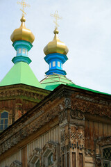 Fototapeta na wymiar Russian Orthodox cathedral at Karakol, Kyrgyzstan
