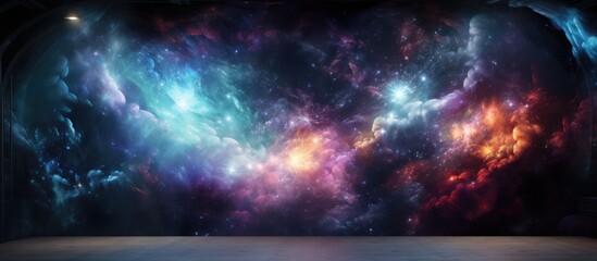 A large expanse of space featuring a brilliant nebula and twinkling stars in the vast cosmic landscape - obrazy, fototapety, plakaty