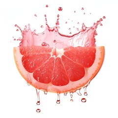 Slice of Grapefruit with dripping juice and splash isolated on a white background.