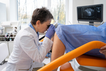 Patient Undergoing Diagnostic Examination in Clinic. - 764258780