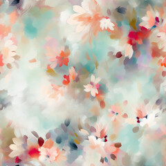 Soft abstract interpretation of blooming flowers. Seamless file.