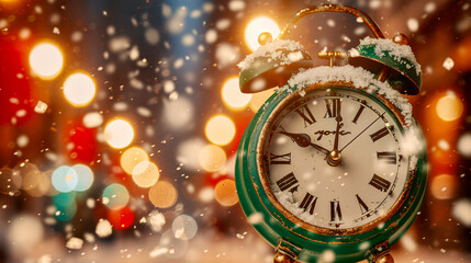 Vintage Clock at Midnight, Festive New Year Countdown, Festive Holiday