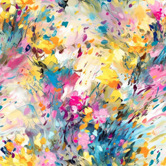 Fototapeta na wymiar Abstract expressionist painting of lively blooms. Seamless file. 