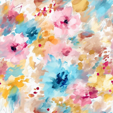 Soft abstract digital painting of pastel florals. Seamless file.
