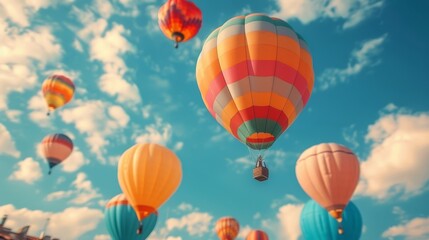 Group of Hot Air Balloons Flying