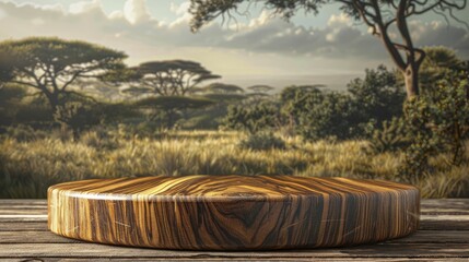 Capture attention with a striking Zebrawood podium against an African Safari Lodge backdrop, perfect for showcasing exotic leather goods.