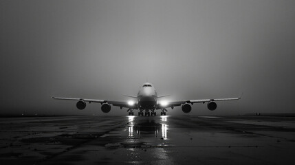 Fototapeta premium Airplane delivering containers at the airport background. Cargo freight plane flight air transportation delivery, aircraft transport logistics and global trade commercial shipping industry concept.