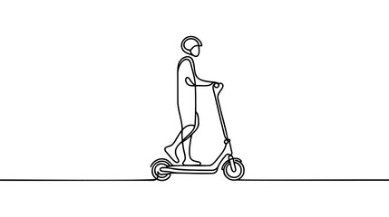 Scooter in continuous line art drawing style. Stand-up scooter for short distance transportation minimalist black linear sketch isolated on white background. Vector illustration © artisttop