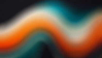 Obraz premium Vibrant rainbow teal, white, orange psychedelic grainy gradient color flow wave on black background,. Abstract blurry liquid header design concept.