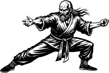 karate man silhouette vector art illustration