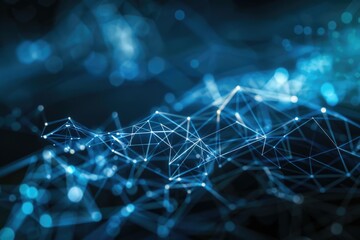Obraz premium A network technology background with a futuristic blue tone, featuring a low poly wire mesh, which can represent AI's expansive data networks and digital connectivity