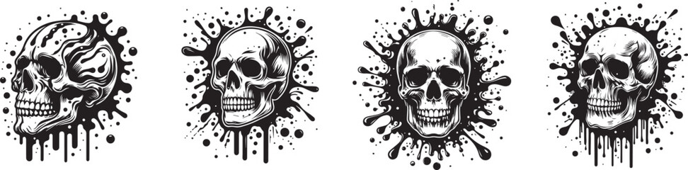 surreal skull composition vector graphics paint splash