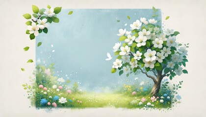 Springtime Blossom Tree with White Flowers