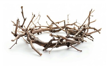 Fototapeta premium Crown of Thorns: Branches Symbolizing Sacrifice Isolated on White Background.