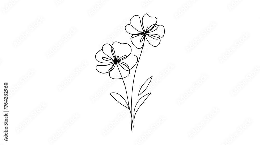Wall mural one line flower element. black and white monochrome continuous single line art. floral nature woman  - Wall murals