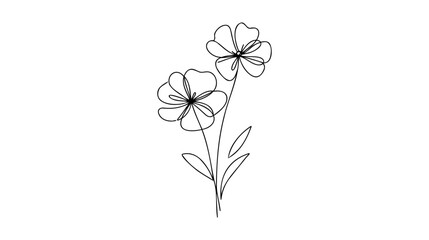 One line flower element. Black and white monochrome continuous single line art. Floral nature Woman day gift romantic date illustration sketch outline drawing.