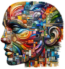 Abstract Colorful Portrait of a Human Face Composed of Various Elements