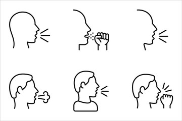 Cough line icon set, vector pictogram of flu or coronavirus symptom. vector illustration on white background