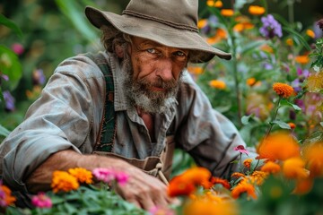 An unrecognizable gardener tends to colorful flowers in bloom, nurturing beauty in a lush garden