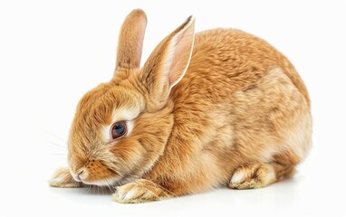 Obraz premium Furry Pampering Grooming Brown Rabbit Isolated on White Background.