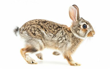 Spotted Beauty Hopping Rabbit Isolated on White Background.