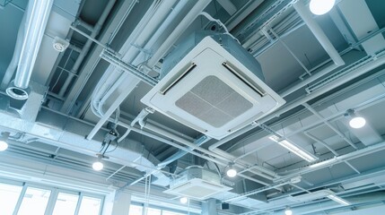 A detailed view of ceiling-mounted cassette type air condition units