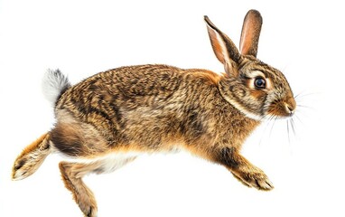 Furry Freckles Spotted Rabbit in Motion Isolated on White Background.