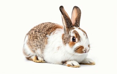 Obraz premium The Snacking Rabbit White and Brown Isolated on White Background.