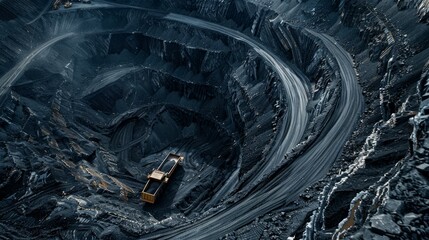 An aerial perspective of coal mining operations - obrazy, fototapety, plakaty