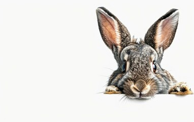 Obraz premium The Watchful Rabbit Black and Gray Isolated on White Background.