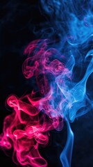 Neon blue and pink smoke on a dark background
