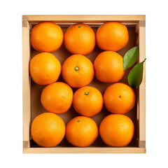 oranges in wooden crate isolated on transparent or white background, png