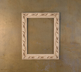 wooden rustic dusty frame on concrete wall