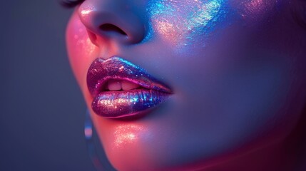 Obraz premium Close Up of Womans Face With Bright Makeup