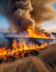 Fototapeta na wymiar wildfire in a dry field
