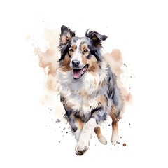 Watercolor australian shepherd dog. Hand drawn watercolor illustration isolated on white background - 764265500