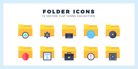 10 Files and Folders Flat icon pack. vector illustration.