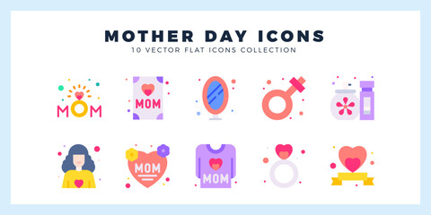 10 Mothers day Flat icon pack. vector illustration.