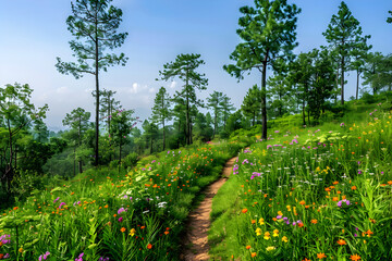 Fototapeta na wymiar Jharkhand's Vibrant Nature: A Tranquil Journey Through Verdant Greenery and Blooming Colors