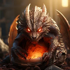 Foto op Canvas Baby dragon in the egg in a morning, the epic battle evil concept art. © Shamim