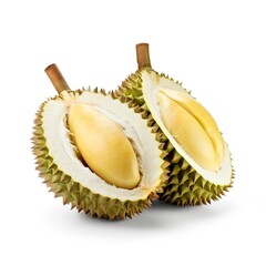 Fototapeta premium Durian fruit with cut in half isolated on white background.