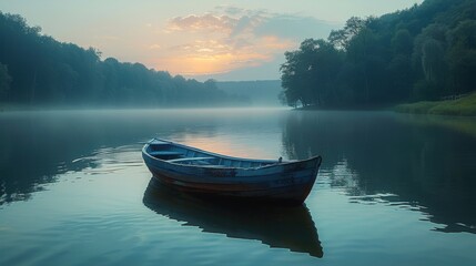 Boat Floating on Lake Beside Forest
